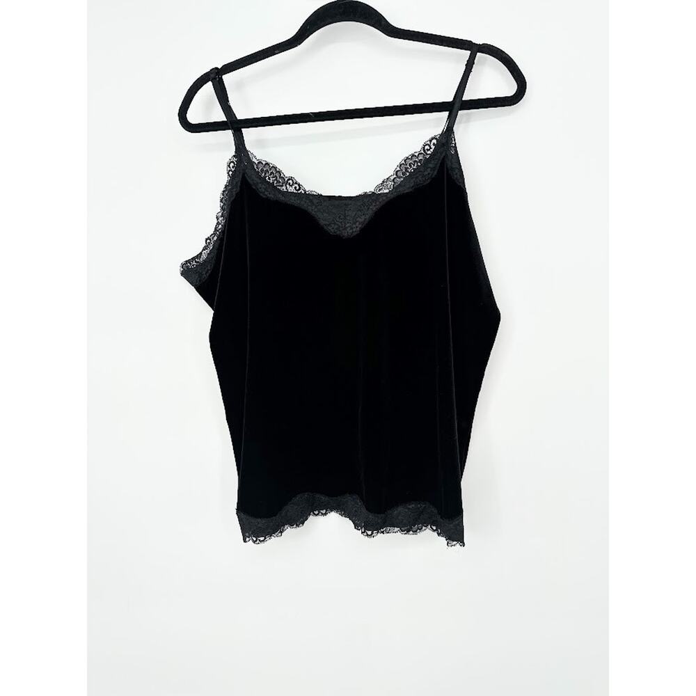 Y2K Black Velvet Cami Tank Top Lace Trim Size 1X Whimsigoth Gothic Romantic